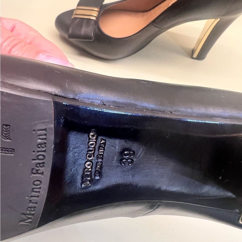 NWT Made in Italy Marino Fabiani Elegant Black Leather Heels with Bow - Picture 10 of 10